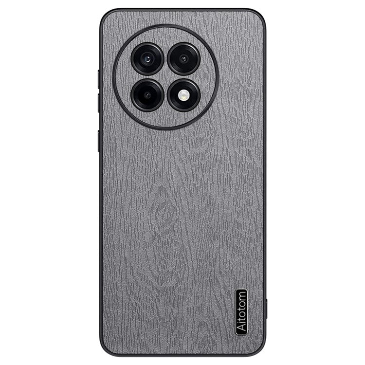 For OnePlus Ace 5 5G Case Wood Texture PU Leather Coated PC TPU Phone Cover - Grey