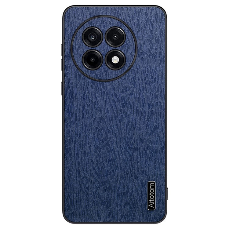 For OnePlus Ace 5 5G Case Wood Texture PU Leather Coated PC TPU Phone Cover - Blue