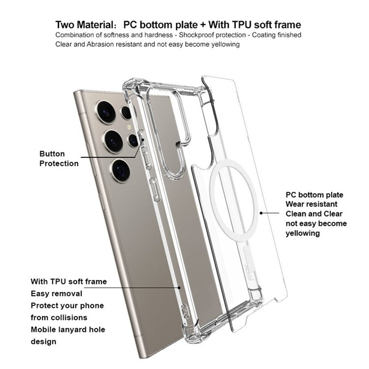 IMAK For Samsung Galaxy S25 Ultra Case Compatible with MagSafe Shockproof PC TPU Clear Phone Cover