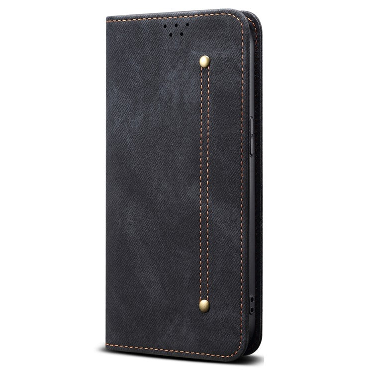 For Motorola Moto G15 4G Case Jeans Cloth Texture Anti-Scratch Leather Stand Phone Cover - Black