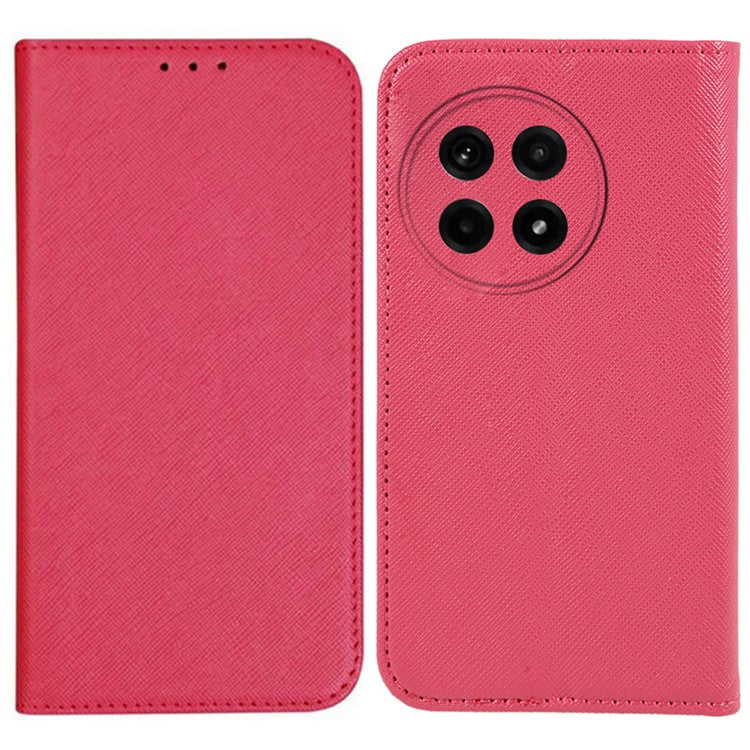 For OnePlus Ace 5 5G / Ace 5 Pro 5G Case Cross Texture Leather Phone Cover Hidden Magnetic - Pink