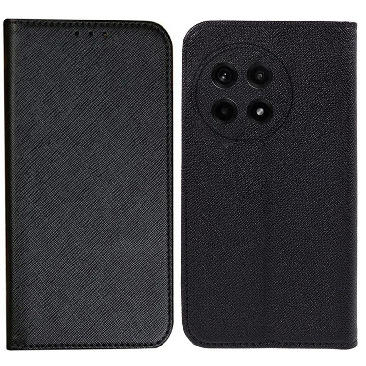 For OnePlus Ace 5 5G / Ace 5 Pro 5G Case Cross Texture Leather Phone Cover Hidden Magnetic - Black