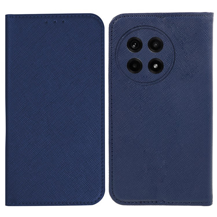 For OnePlus Ace 5 5G / Ace 5 Pro 5G Case Cross Texture Leather Phone Cover Hidden Magnetic - Dark Blue