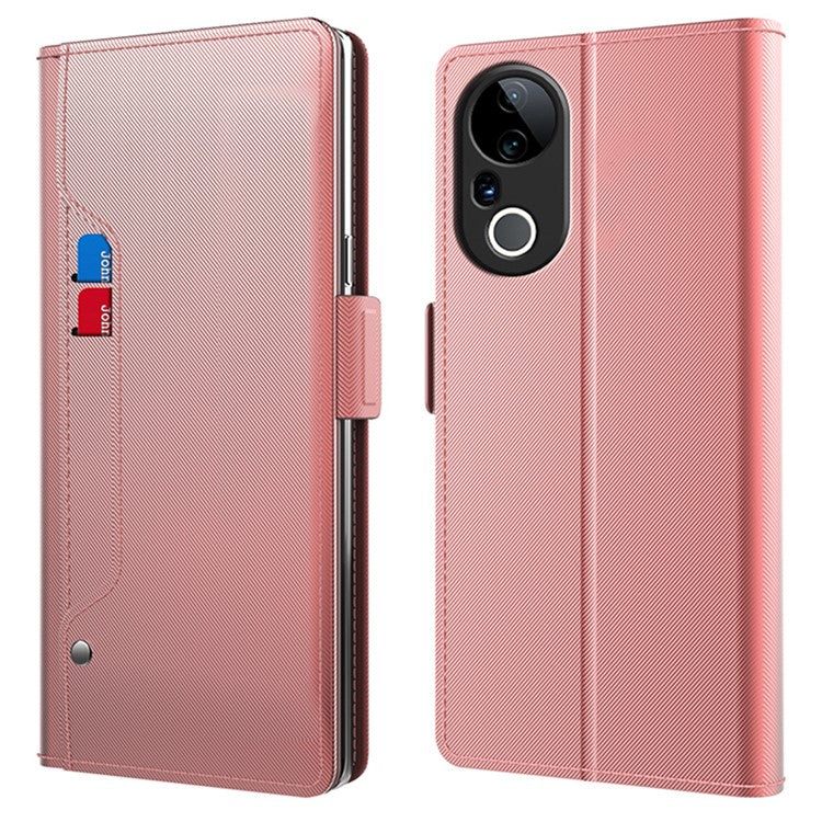 For vivo S20 Pro 5G Case Stand PU Leather Phone Cover Card Holder Mirror - Rose Gold