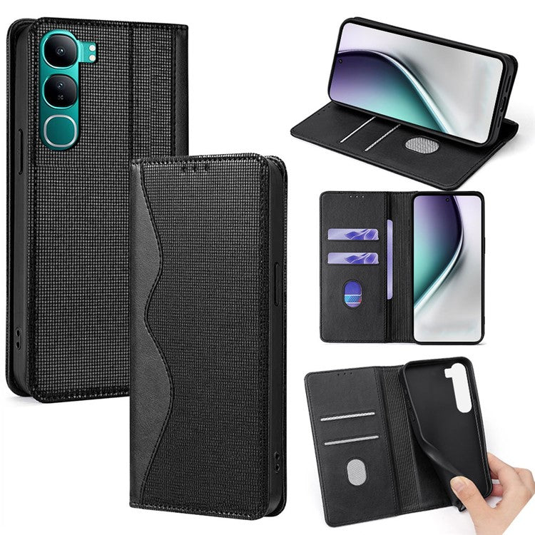 For vivo Y300 5G Leather Case Wallet Stand Phone Cover with RFID Blocking - Black