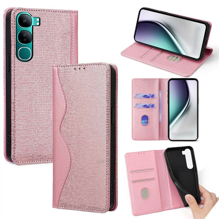 For vivo Y300 5G Leather Case Wallet Stand Phone Cover with RFID Blocking - Rose Gold