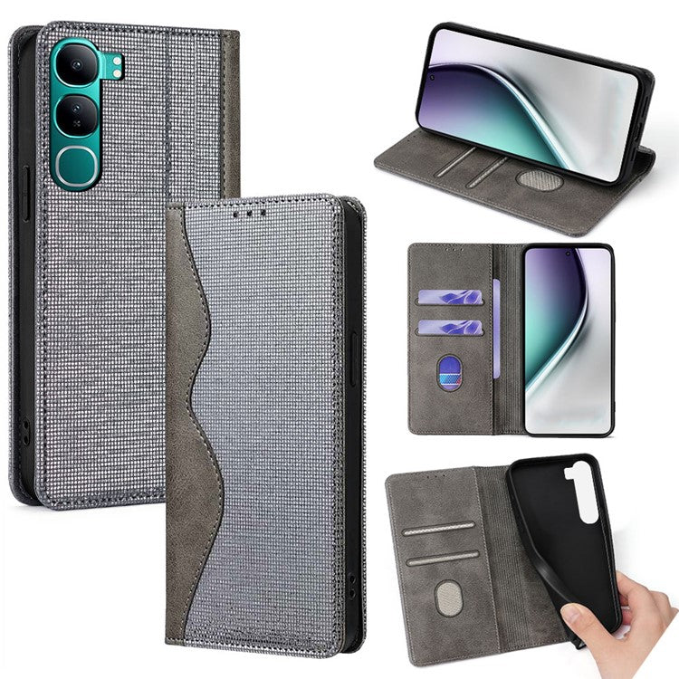 For vivo Y300 5G Leather Case Wallet Stand Phone Cover with RFID Blocking - Grey