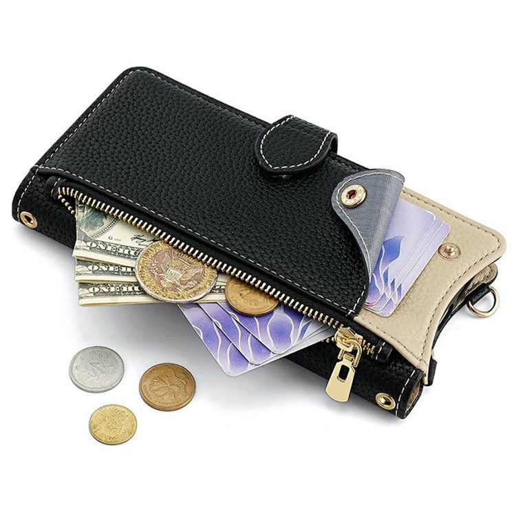 For vivo Y300 5G Leather Case Wallet Stand Cover Irregular Tail Style with Chain Strap - Black