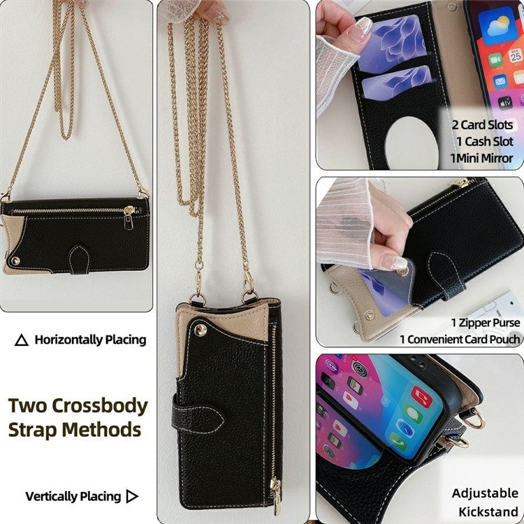 For vivo Y300 5G Leather Case Wallet Stand Cover Irregular Tail Style with Chain Strap - Black