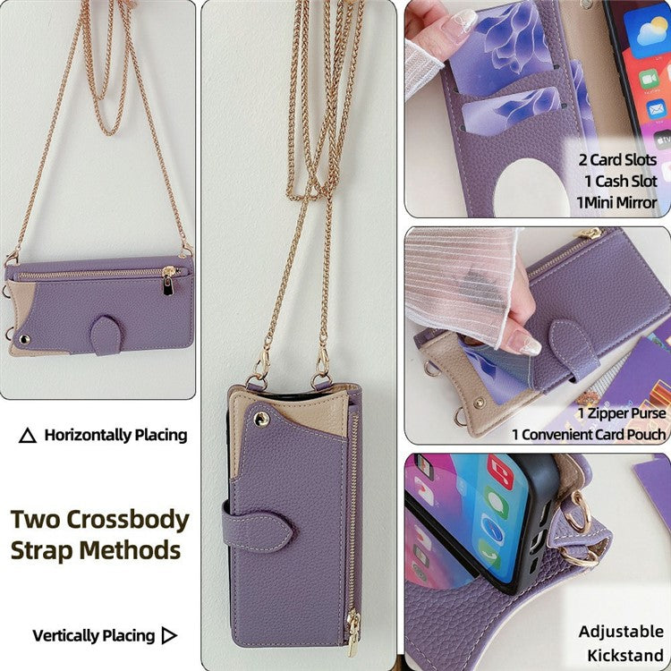 For vivo Y300 5G Leather Case Wallet Stand Cover Irregular Tail Style with Chain Strap - Purple