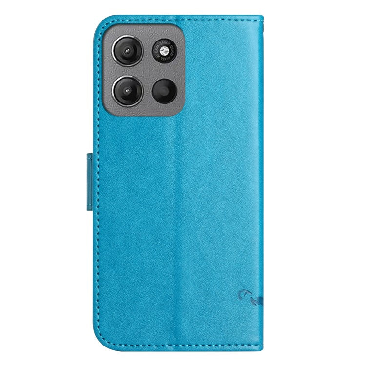 For Motorola Moto G15 4G  /  G15 Power 4G Case Wallet Stand Imprinted Butterfly Flower PU Leather Phone Cover - Blue