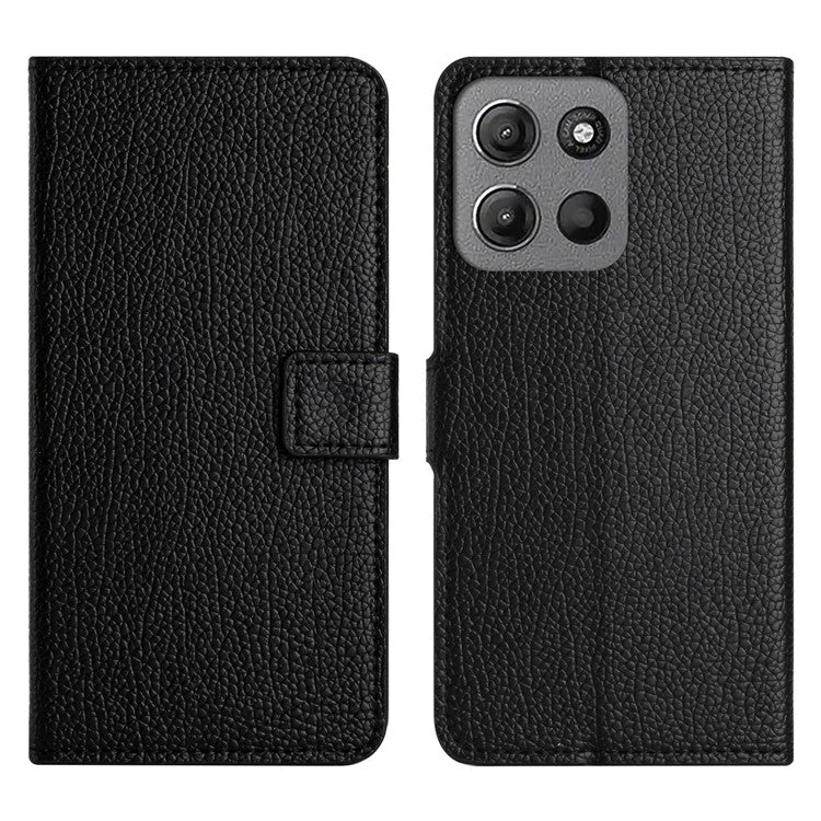 For Motorola Moto G15 4G  /  G15 Power 4G Case PU Leather Wallet Phone Cover Litchi Texture, Black