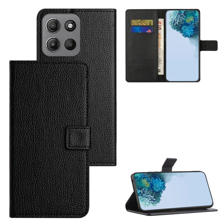 For Motorola Moto G15 4G  /  G15 Power 4G Case PU Leather Wallet Phone Cover Litchi Texture, Black