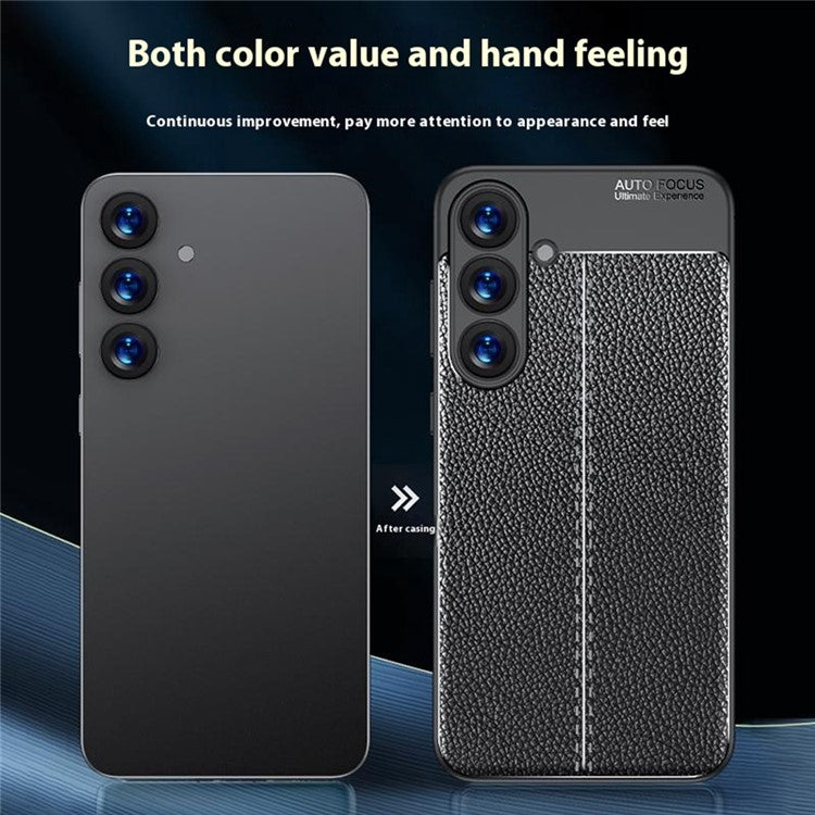 For Samsung Galaxy S25+ Case Litchi Texture TPU Flexible Phone Cover, Black