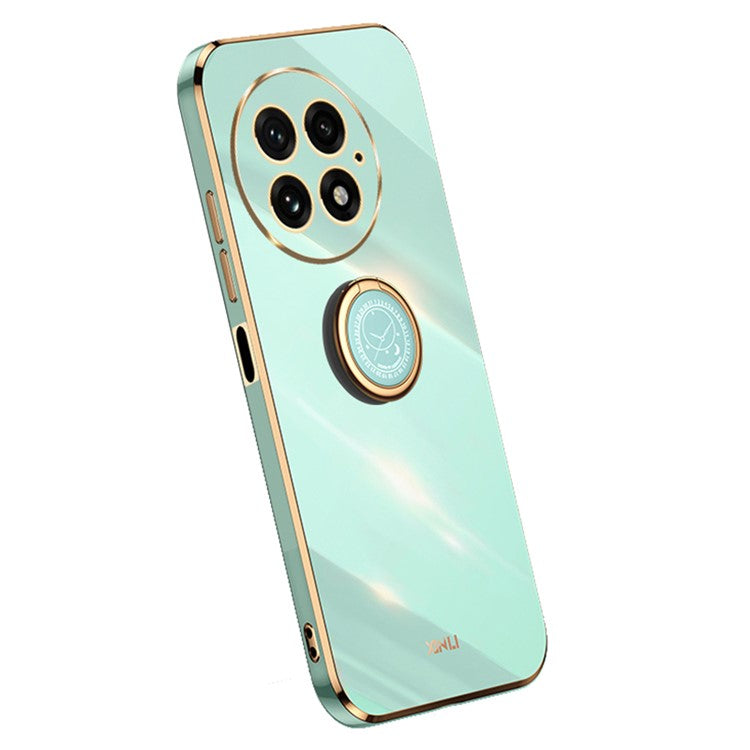 XINLI For OnePlus 13 Case Ring Kickstand Electroplating TPU Phone Cover - Cyan