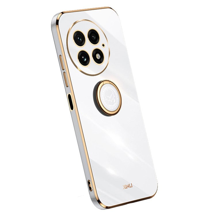 XINLI For OnePlus 13 Case Ring Kickstand Electroplating TPU Phone Cover - White