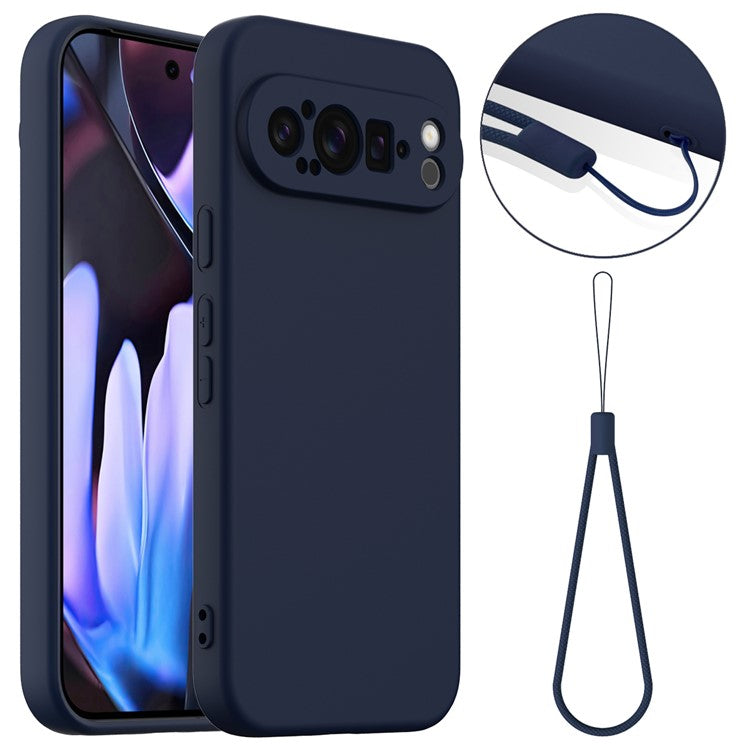 For Google Pixel 9 Pro Case Compatible with MagSafe Liquid Silicone Phone Cover with Lanyard - Dark Blue