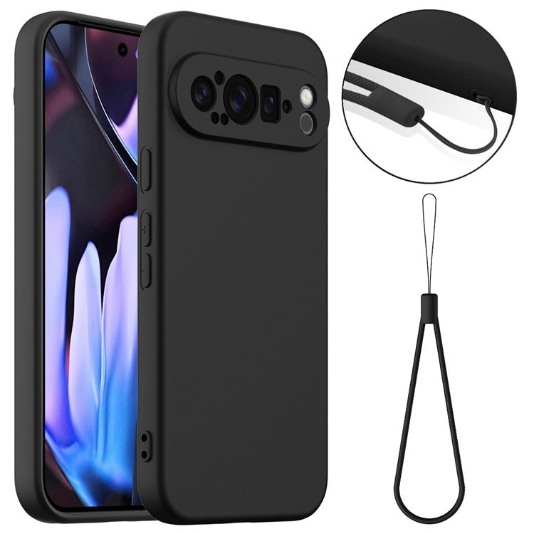 For Google Pixel 9 Pro Case Compatible with MagSafe Liquid Silicone Phone Cover with Lanyard - Black