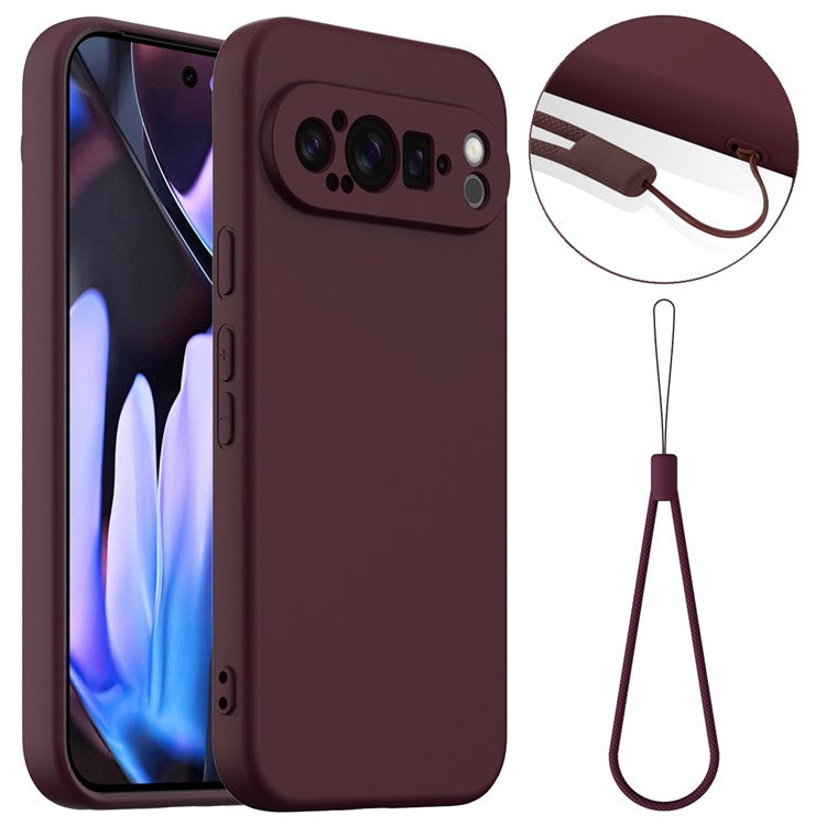 For Google Pixel 9 Pro Case Compatible with MagSafe Liquid Silicone Phone Cover with Lanyard - Wine Red