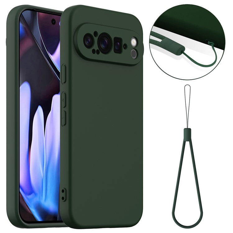 For Google Pixel 9 Pro Case Compatible with MagSafe Liquid Silicone Phone Cover with Lanyard - Dark Green