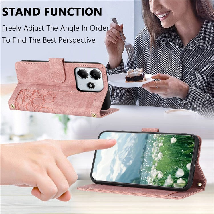 For Xiaomi Redmi Note 14 5G Tulip Leather Case Phone Cover with 5 Card Slots Wallet - Pink