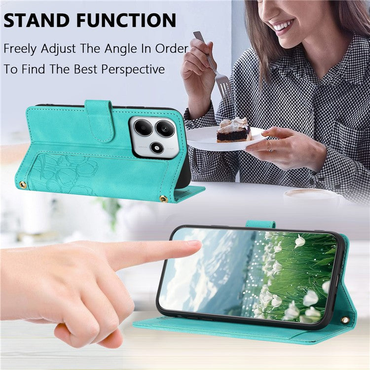 For Xiaomi Redmi Note 14 5G Tulip Leather Case Phone Cover with 5 Card Slots Wallet - Green