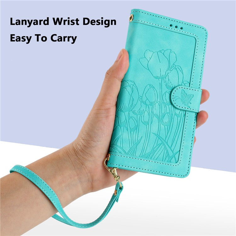 For Xiaomi Redmi Note 14 5G Tulip Leather Case Phone Cover with 5 Card Slots Wallet - Green