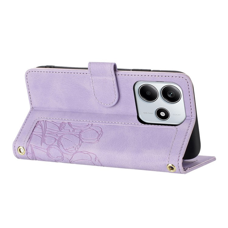 For Xiaomi Redmi Note 14 5G Tulip Leather Case Phone Cover with 5 Card Slots Wallet - Purple