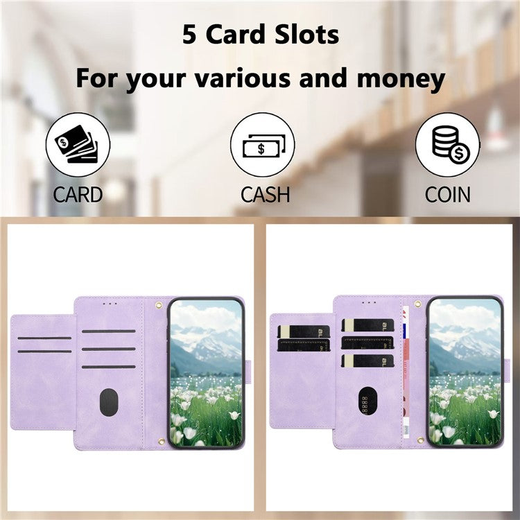 For Xiaomi Redmi Note 14 5G Tulip Leather Case Phone Cover with 5 Card Slots Wallet - Purple