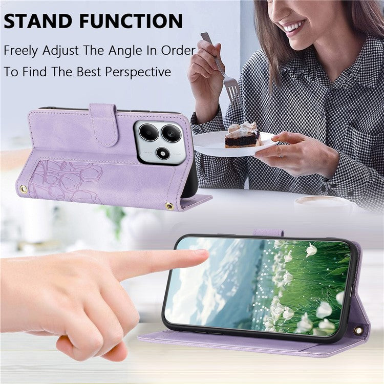 For Xiaomi Redmi Note 14 5G Tulip Leather Case Phone Cover with 5 Card Slots Wallet - Purple