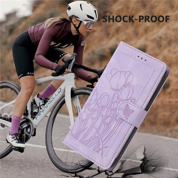 For Xiaomi Redmi Note 14 5G Tulip Leather Case Phone Cover with 5 Card Slots Wallet - Purple