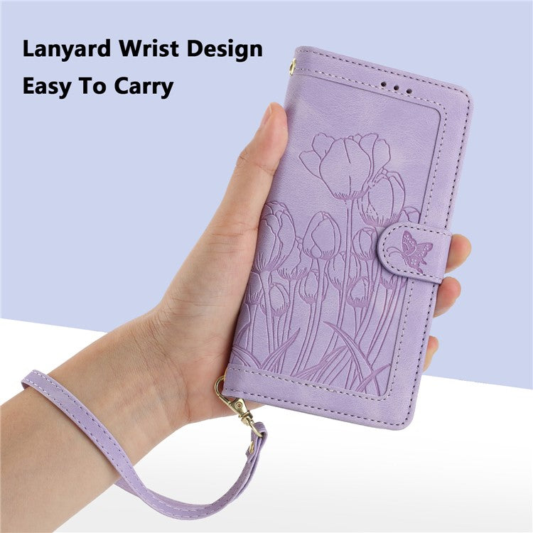 For Xiaomi Redmi Note 14 5G Tulip Leather Case Phone Cover with 5 Card Slots Wallet - Purple