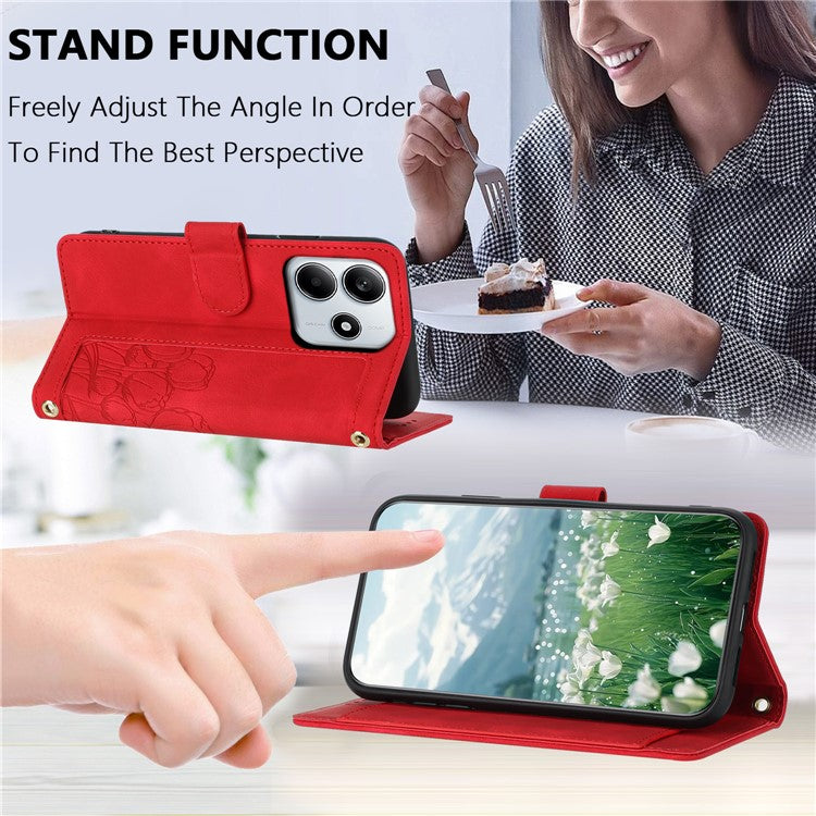 For Xiaomi Redmi Note 14 5G Tulip Leather Case Phone Cover with 5 Card Slots Wallet - Red