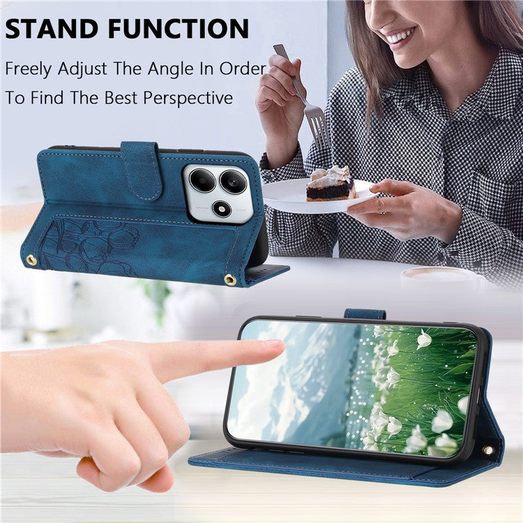 For Xiaomi Redmi Note 14 5G Tulip Leather Case Phone Cover with 5 Card Slots Wallet - Blue