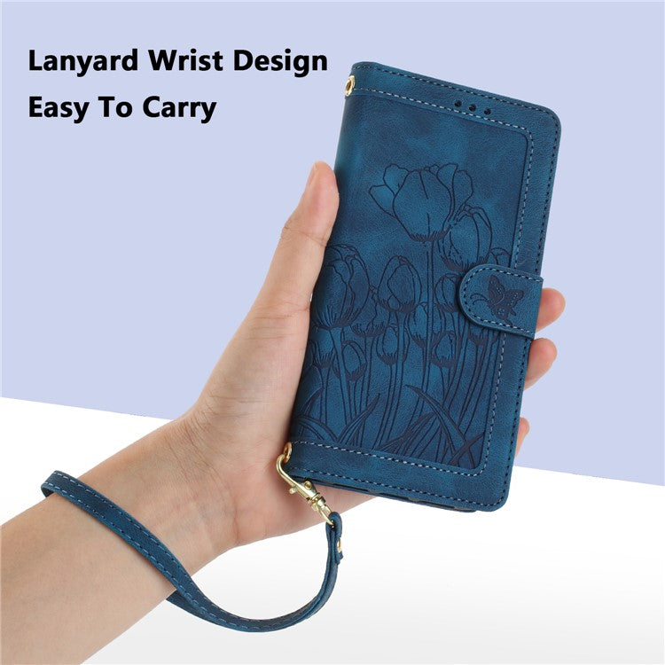 For Xiaomi Redmi Note 14 5G Tulip Leather Case Phone Cover with 5 Card Slots Wallet - Blue