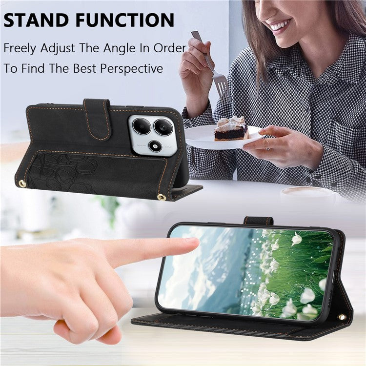 For Xiaomi Redmi Note 14 5G Tulip Leather Case Phone Cover with 5 Card Slots Wallet - Black