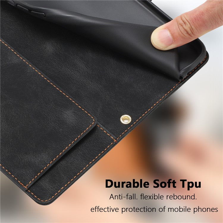 For Xiaomi Redmi Note 14 5G Tulip Leather Case Phone Cover with 5 Card Slots Wallet - Black