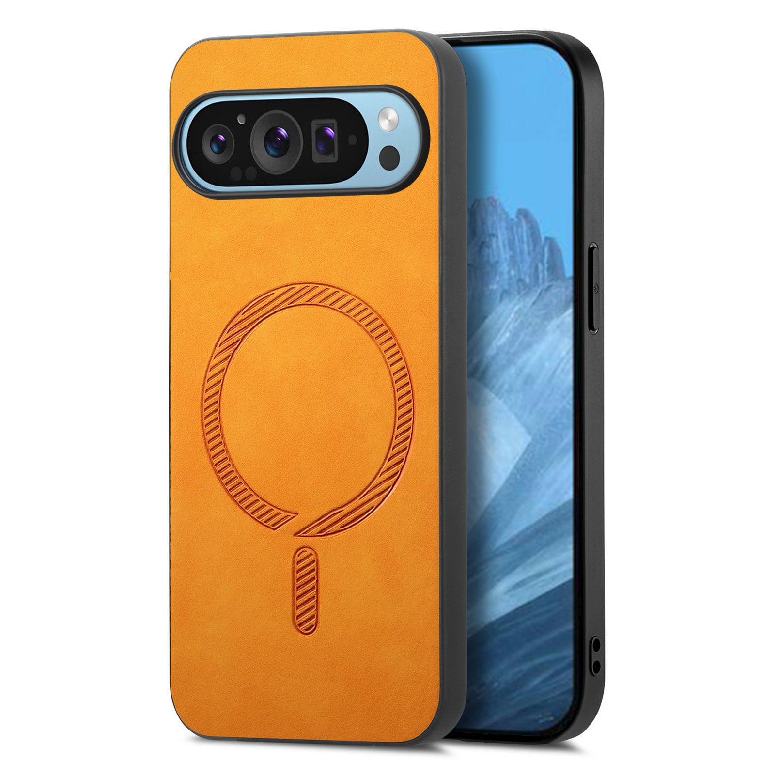 For Google Pixel 9 Pro / Google Pixel 9 Leather Back Case Compatible with MagSafe Skin-touch Phone Cover - Yellow