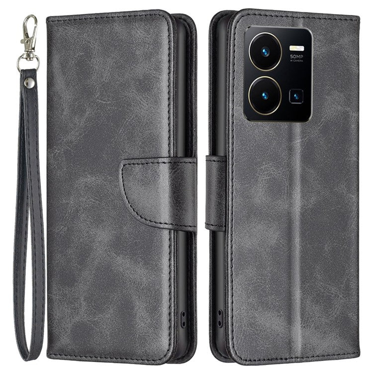 BF Leather Series-4 Textured Cell Phone Case for vivo Y35 4G (2022) / Y22 4G, PU Leather Stand Magnetic Phone Cover - Black