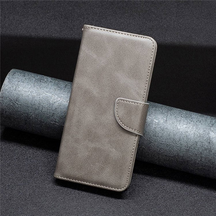 BF Leather Series-4 Textured Cell Phone Case for vivo Y35 4G (2022) / Y22 4G, PU Leather Stand Magnetic Phone Cover - Grey