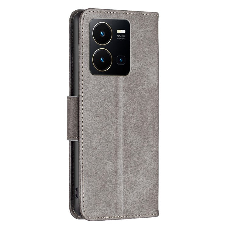 BF Leather Series-4 Textured Cell Phone Case for vivo Y35 4G (2022) / Y22 4G, PU Leather Stand Magnetic Phone Cover - Grey