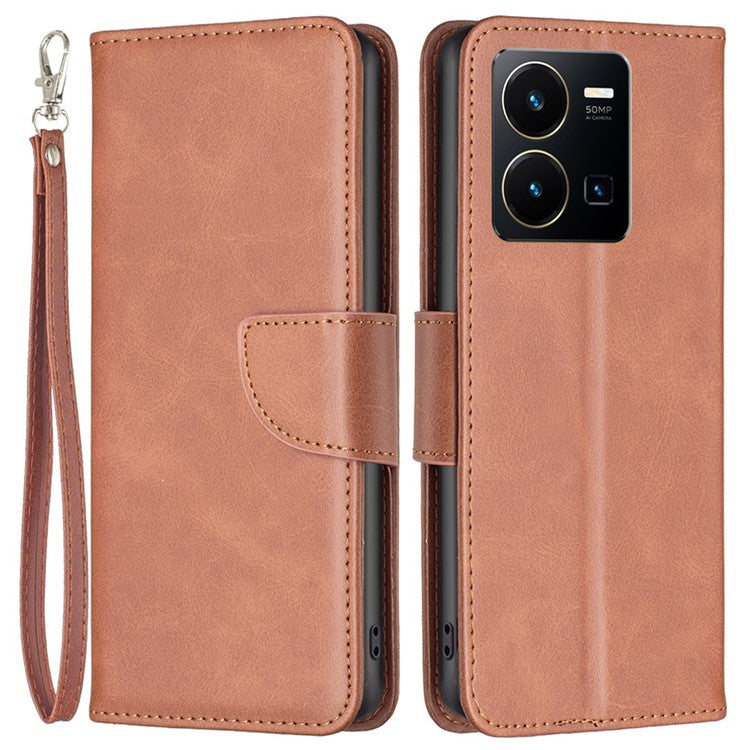 BF Leather Series-4 Textured Cell Phone Case for vivo Y35 4G (2022) / Y22 4G, PU Leather Stand Magnetic Phone Cover - Brown