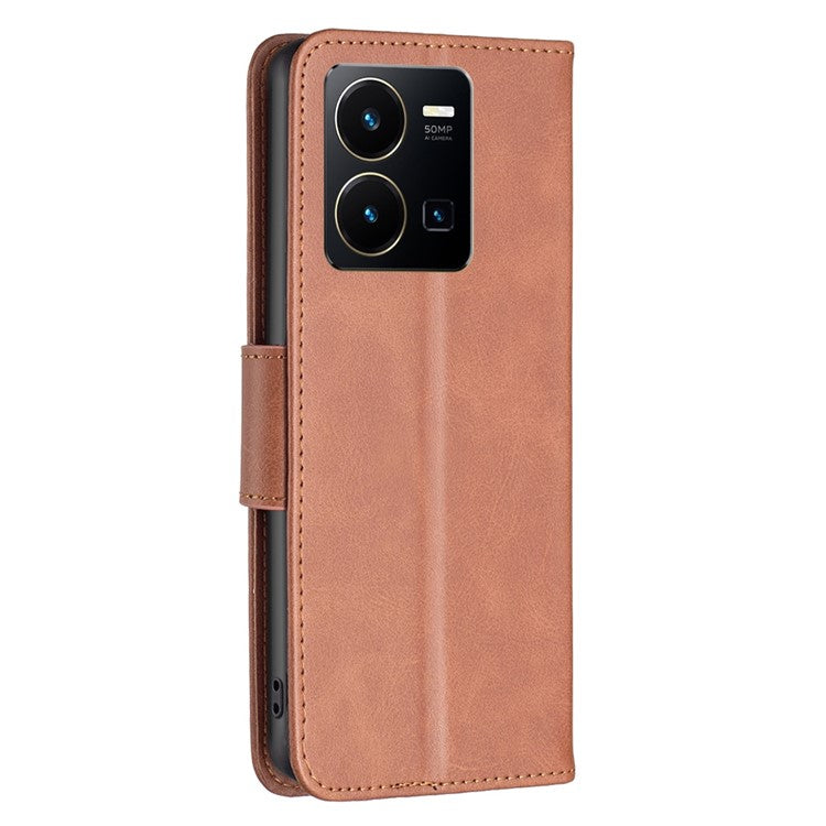 BF Leather Series-4 Textured Cell Phone Case for vivo Y35 4G (2022) / Y22 4G, PU Leather Stand Magnetic Phone Cover - Brown