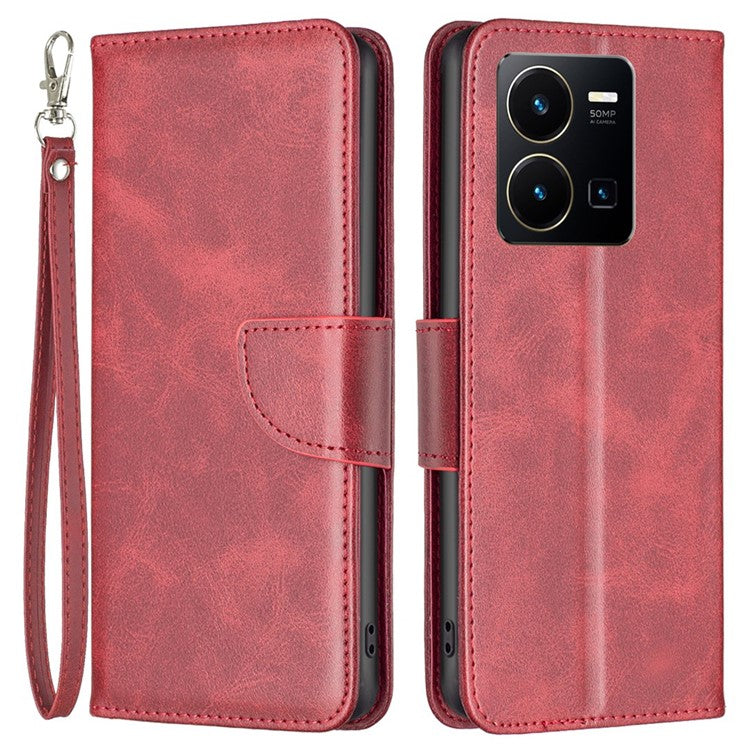 BF Leather Series-4 Textured Cell Phone Case for vivo Y35 4G (2022) / Y22 4G, PU Leather Stand Magnetic Phone Cover - Red