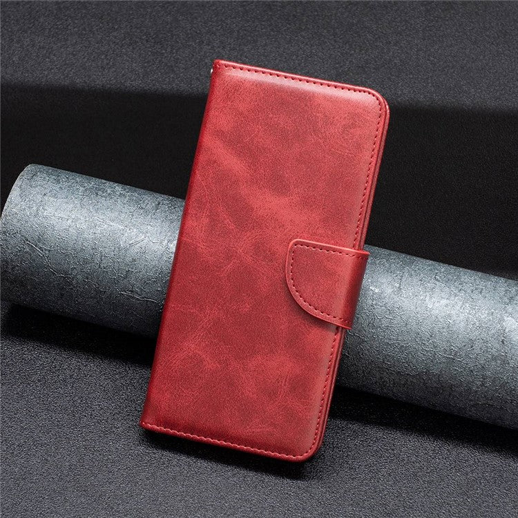 BF Leather Series-4 Textured Cell Phone Case for vivo Y35 4G (2022) / Y22 4G, PU Leather Stand Magnetic Phone Cover - Red