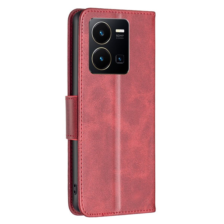 BF Leather Series-4 Textured Cell Phone Case for vivo Y35 4G (2022) / Y22 4G, PU Leather Stand Magnetic Phone Cover - Red