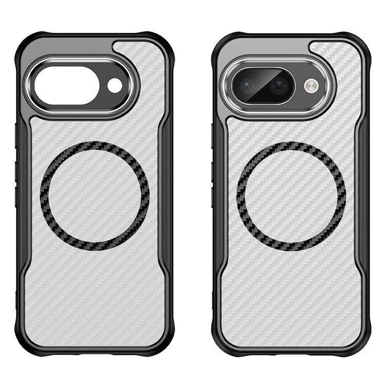 For Google Pixel 9a Case Compatible with MagSafe Hybrid Phone Cover Carbon Fiber - Black