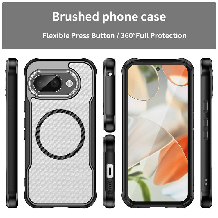 For Google Pixel 9a Case Compatible with MagSafe Hybrid Phone Cover Carbon Fiber - Black