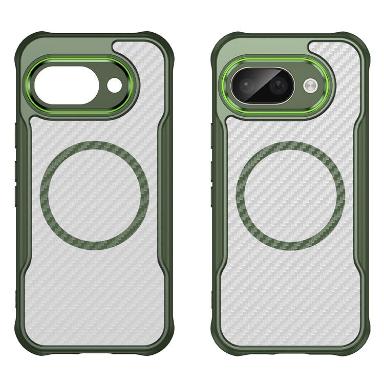 For Google Pixel 9a Case Compatible with MagSafe Hybrid Phone Cover Carbon Fiber - Green