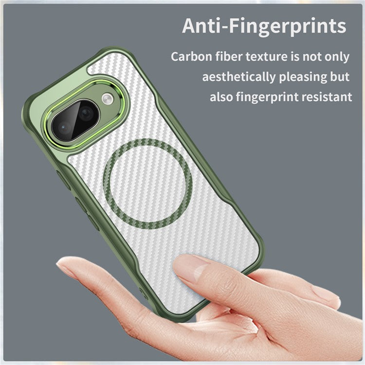 For Google Pixel 9a Case Compatible with MagSafe Hybrid Phone Cover Carbon Fiber - Green